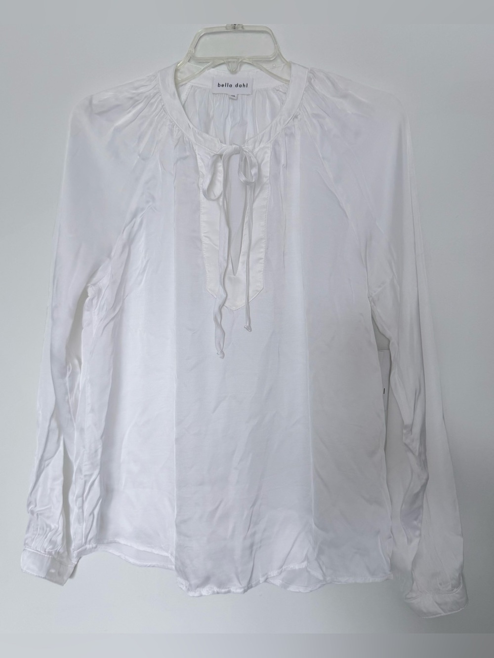 Bella Dahl White Tie-Neck Long Sleeve Peasant Blouse